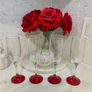Red Stem Champagne Flutes Set ❤️